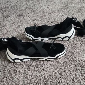 RED Valentino Black and White Chunky Sole Tie Ankle Ballerina Casual Sneakers